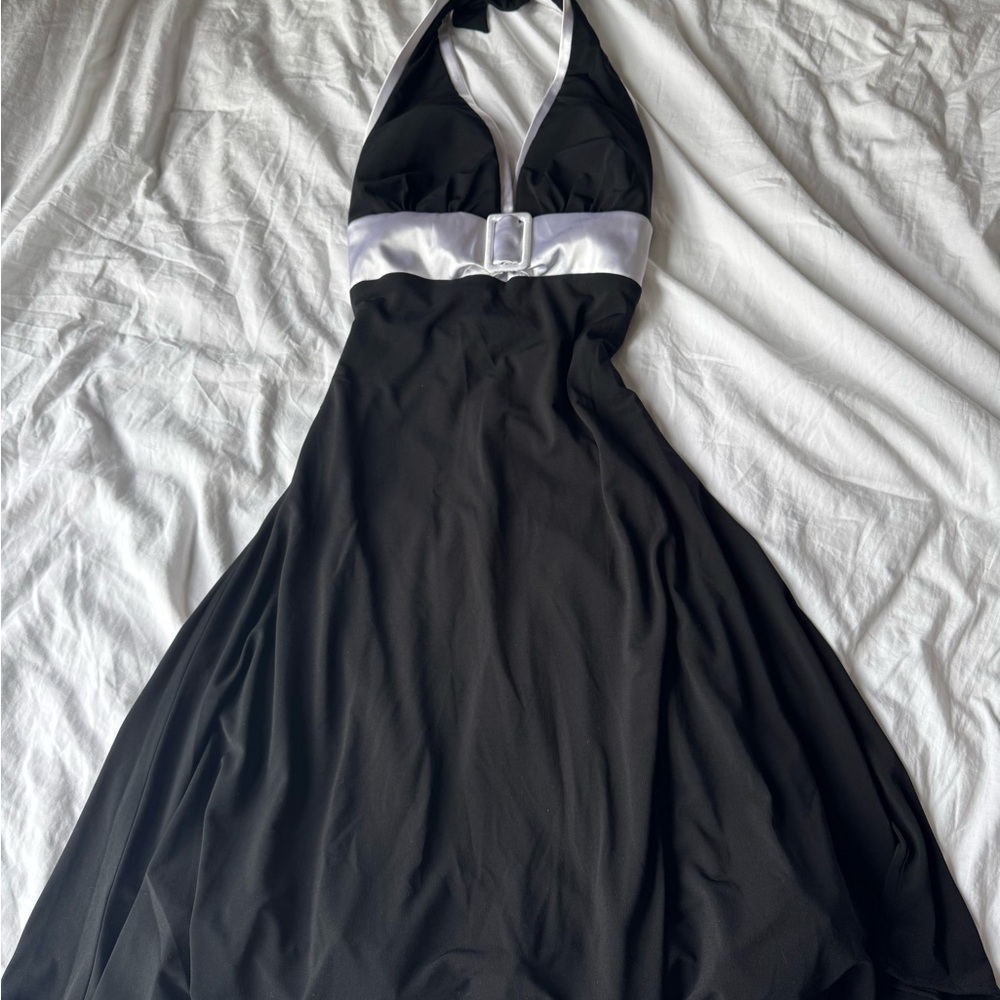 Elegant Black and White Halter Dress